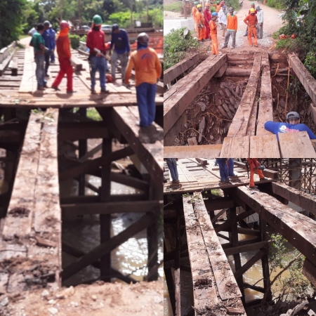 Prefeito Alex Berto reconstrói pontes na região de Pindaival no distrito de Arruda, em caráter de urgência.