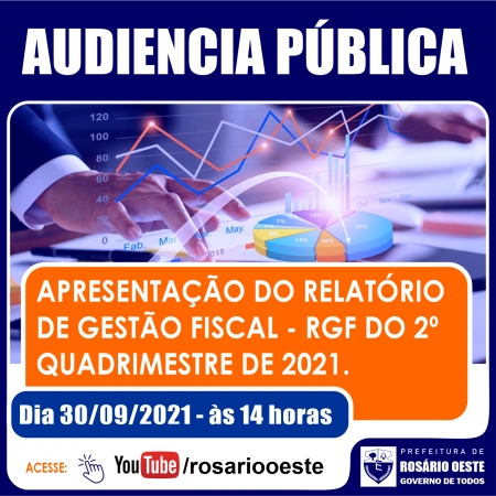 Convite para audiência publica de apresentação de Relatório De Gestão Fiscal - RGF do 2º Quadrimestre de 2021